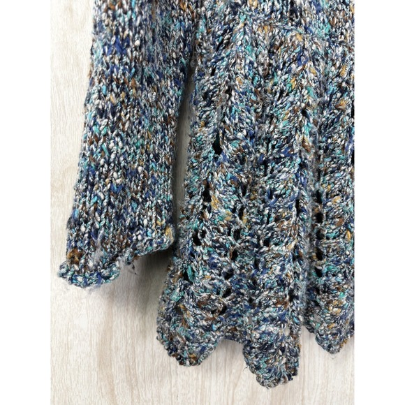 Free People Peplum Cardigan Sweater S Blue Knit Boho Lagenlook Cozy Chic - Picture 5 of 6